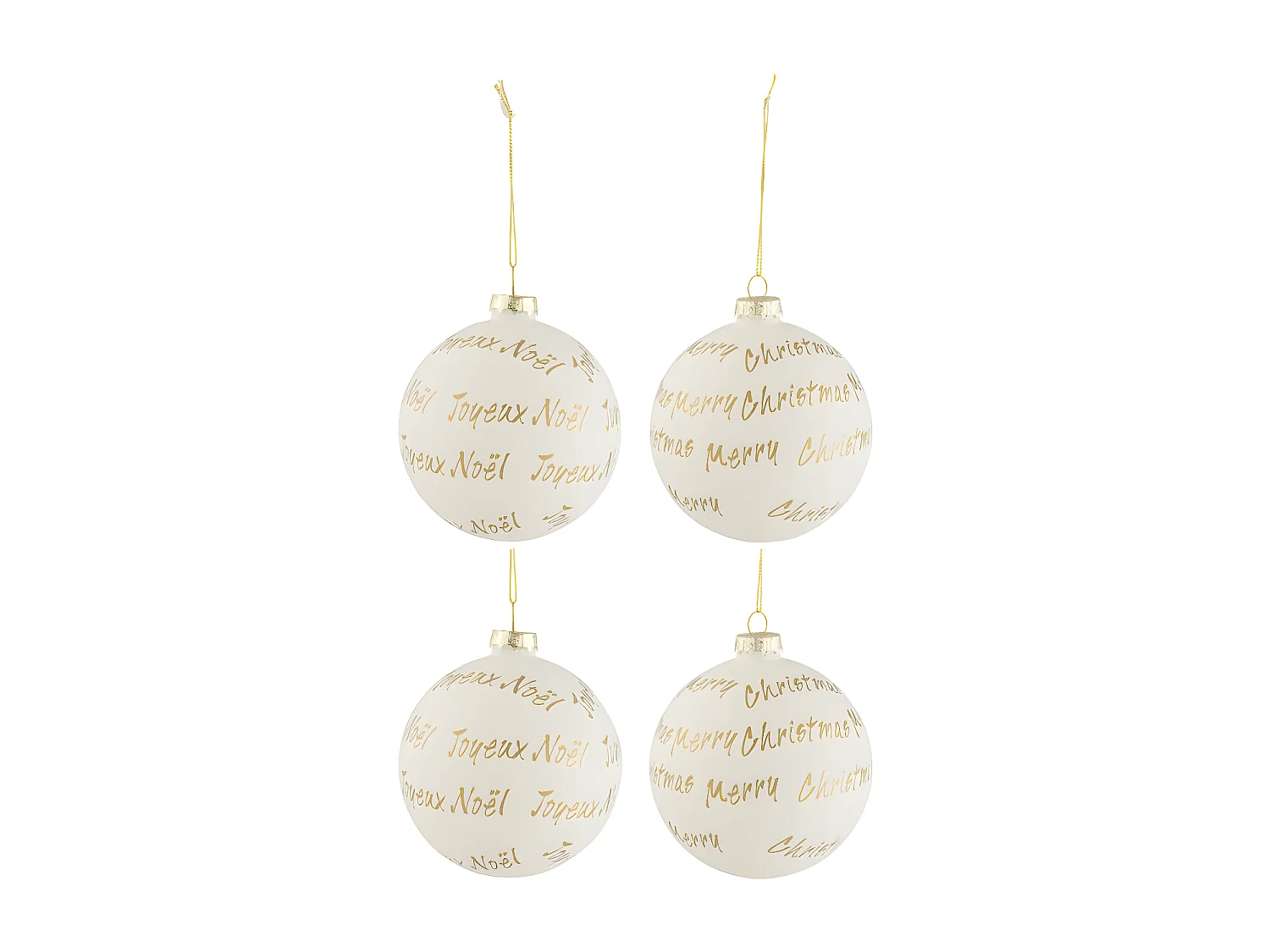 Caja de 4 bolas de Navidad de vidrio blanco de 10x10x10 cm