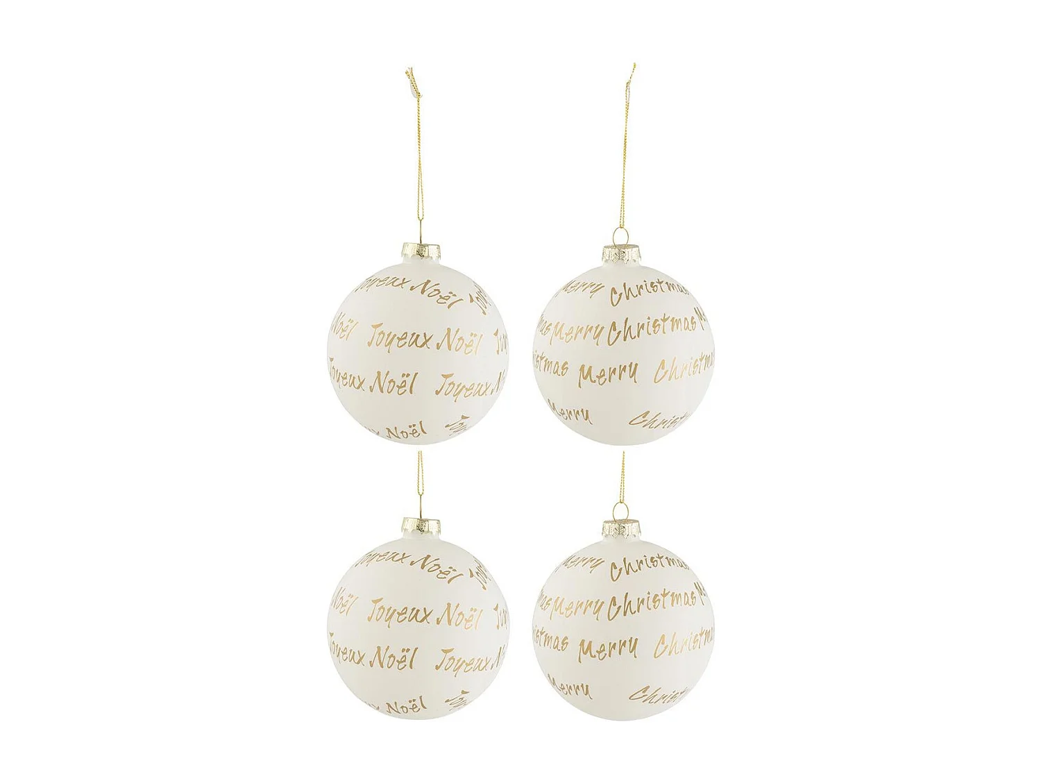 Caja de 4 bolas de Navidad de vidrio blanco de 10x10x10 cm