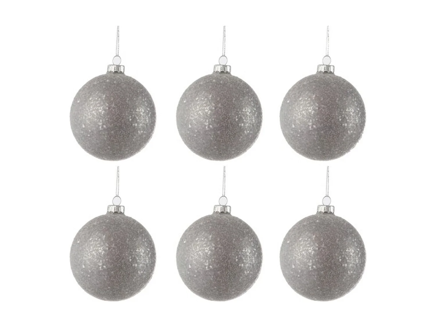 Caja de 6 bolas de Navidad de vidrio gris 8x8x8 cm