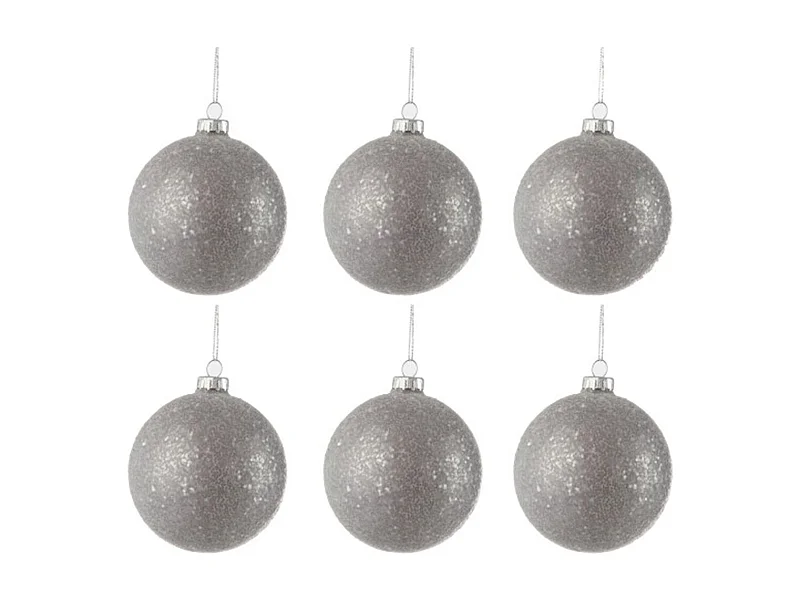 Lot de 6 Boules de Noël Design "Atop" 8cm Gris