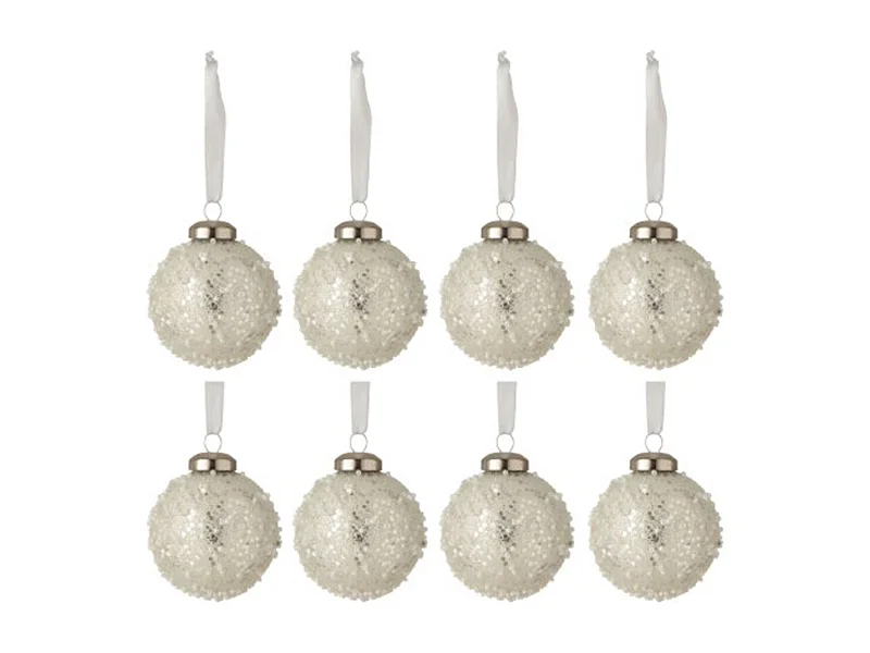 Scatola di 8 palline di Natale in vetro argento 6x6x6 cm
