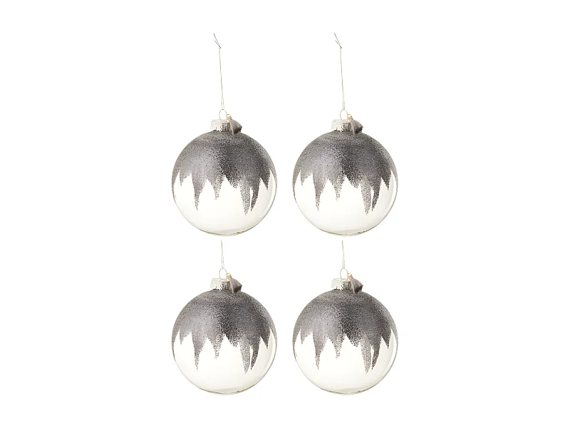 Scatola di 4 palline di Natale in vetro grigio 12x12x12 cm
