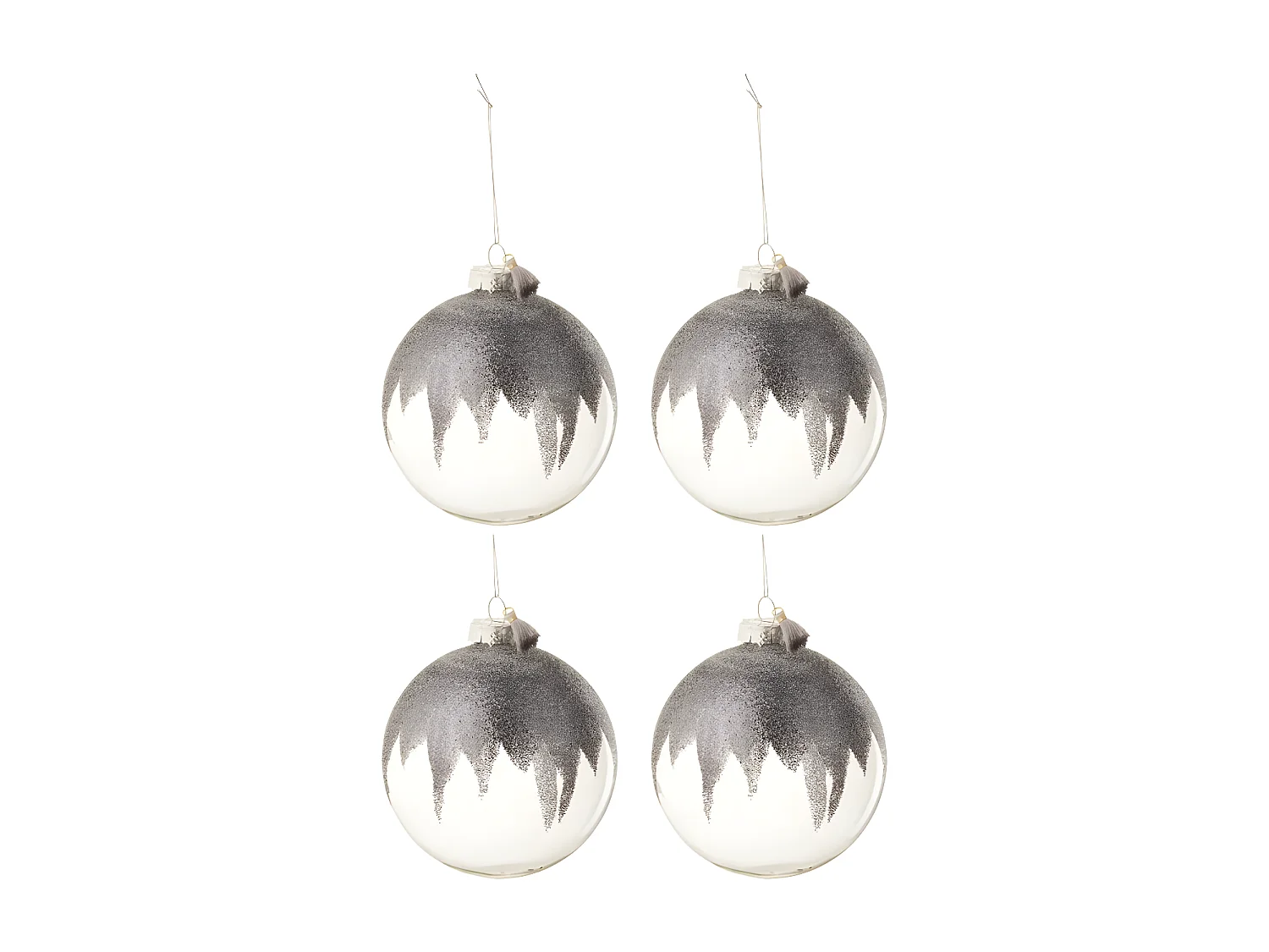 Scatola di 4 palline di Natale in vetro grigio 12x12x12 cm