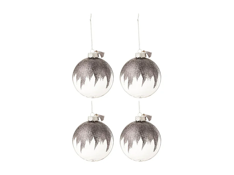 Scatola di 4 palline di Natale in vetro grigio 12x12x12 cm