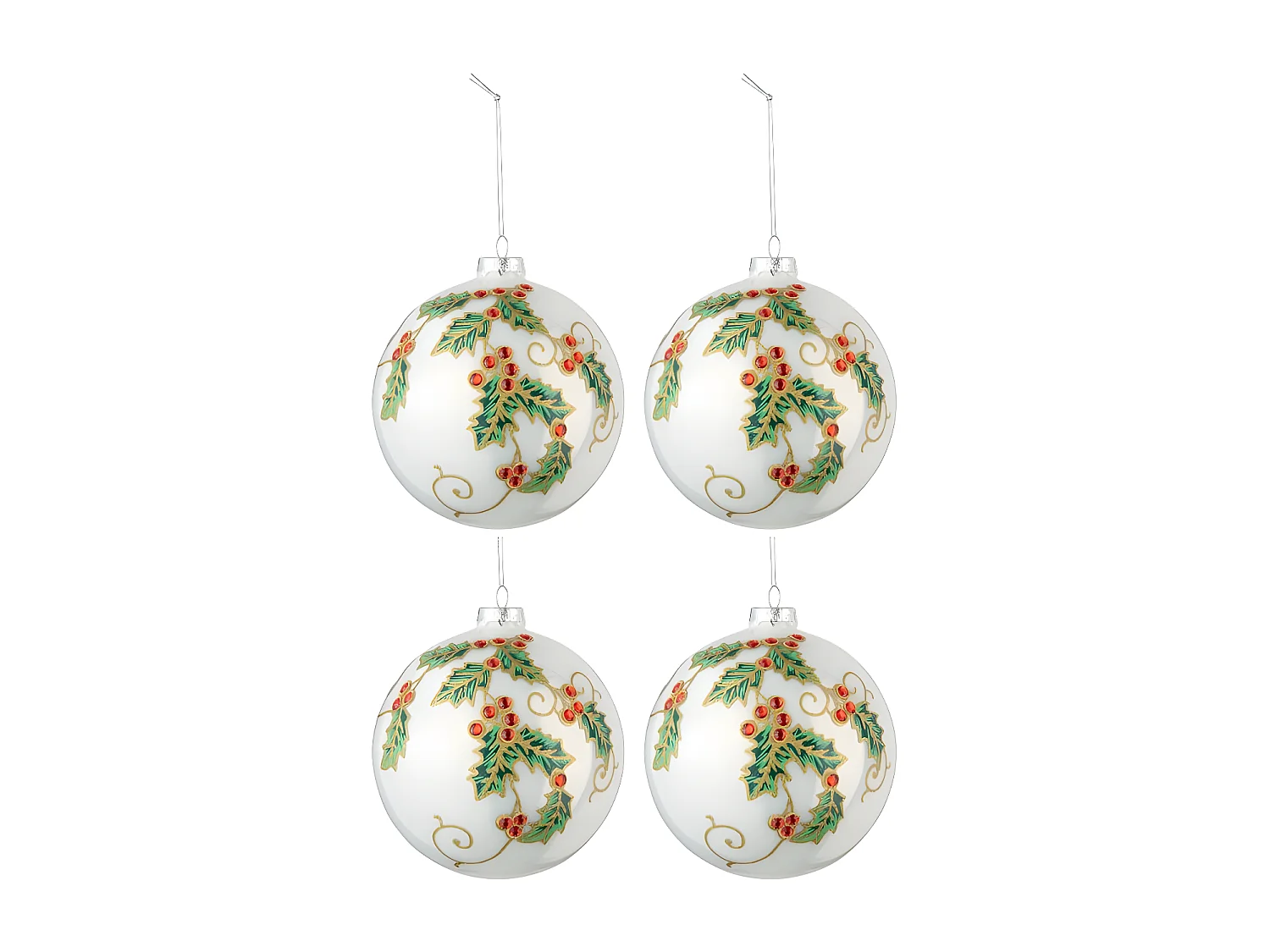 Scatola di 4 palline di Natale in vetro bianco 12x12x12 cm