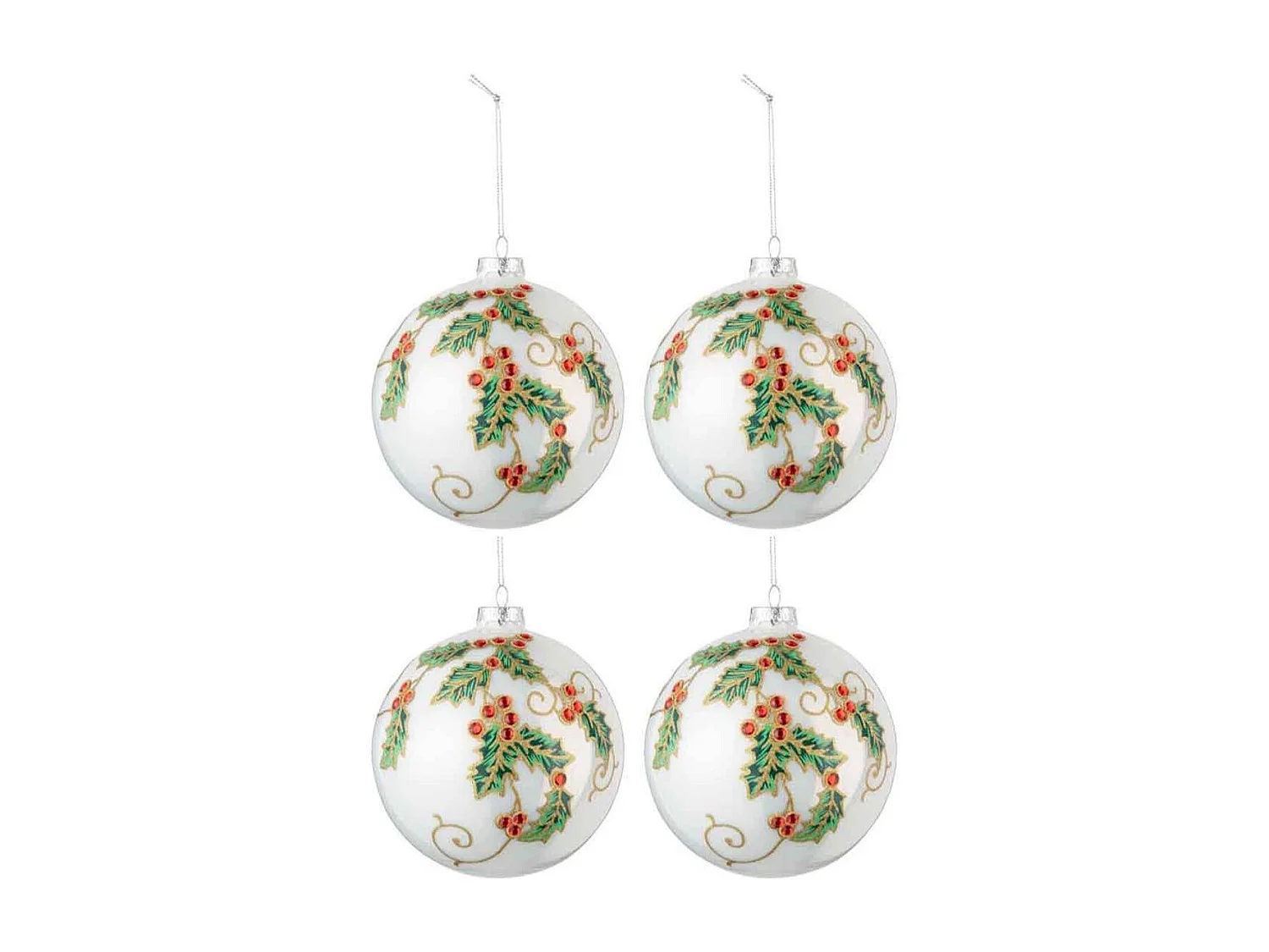 Scatola di 4 palline di Natale in vetro bianco 12x12x12 cm