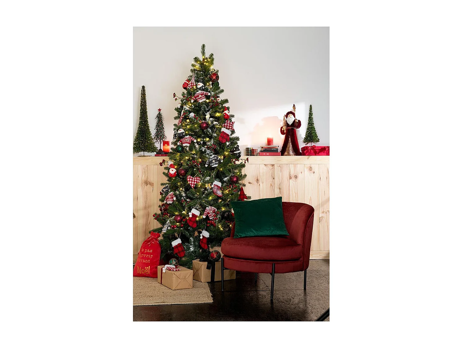 Arbre de Noël à Poser "Paillettes" 50cm Vert & Or