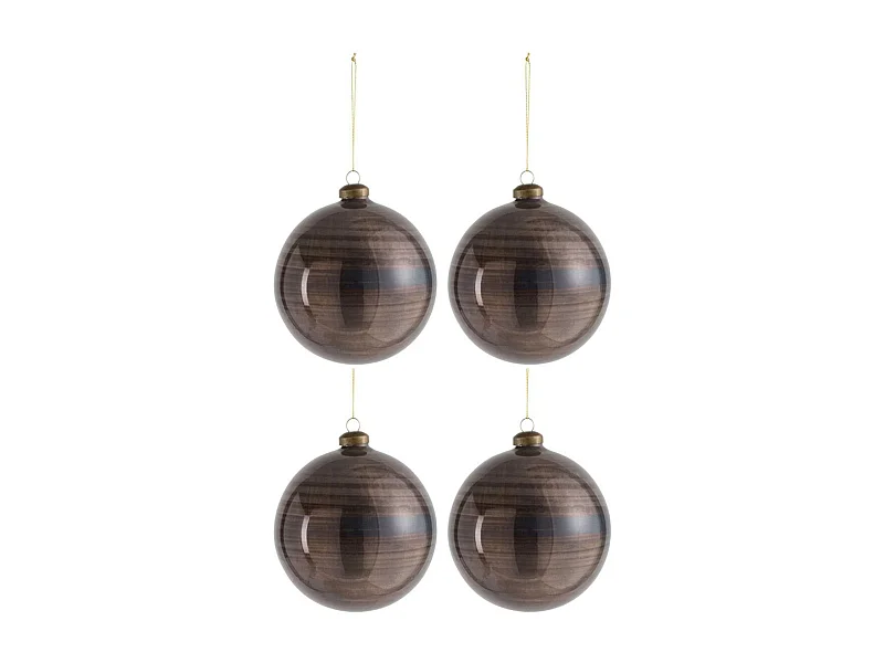 Scatola di 4 palline di Natale in vetro marrone 12x12x12 cm