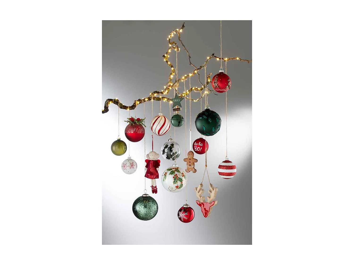 Caja de 6 bolas de Navidad de vidrio blanco - rojo 8.5x8.5x10 cm