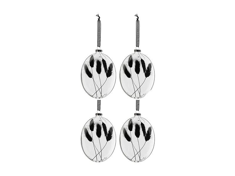 Lot de 4 Boules de Noël "Fleurs Séchées II" 16cm Noir