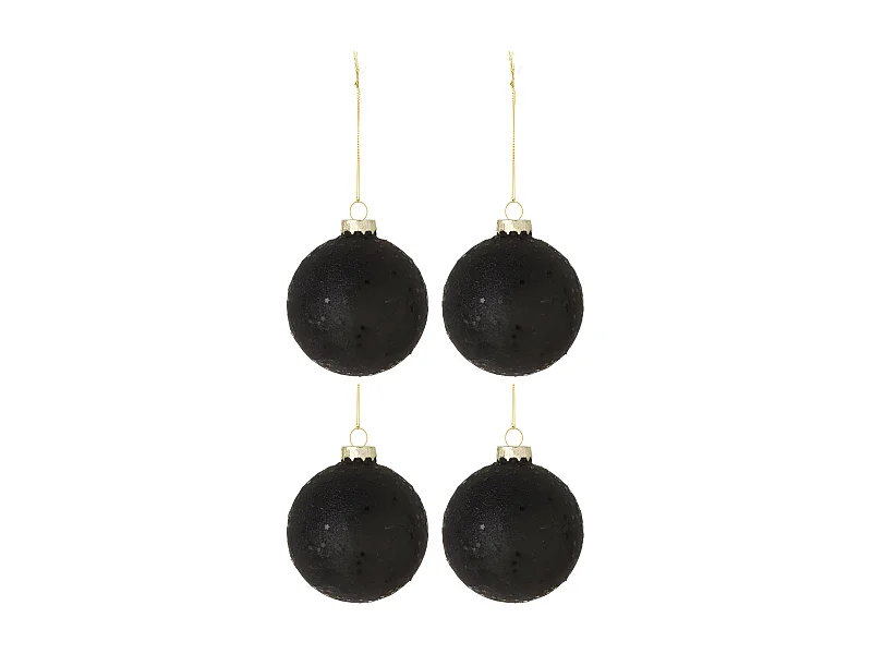 Scatola di 4 palline di Natale in vetro nero 10x10x10 cm