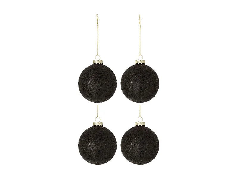 Scatola di 4 palline di Natale in vetro nero 10x10x10 cm
