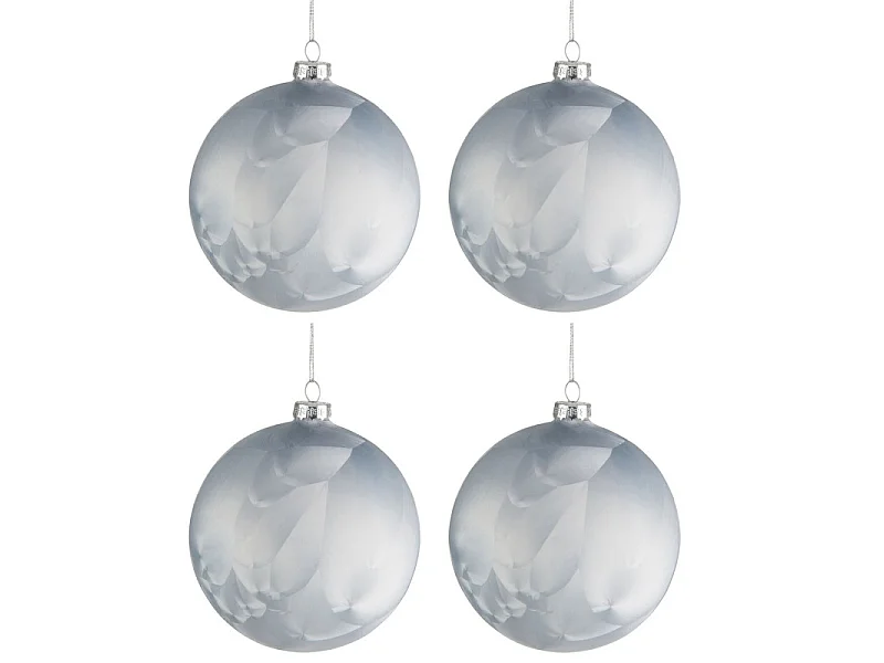 Caja de 4 bolas de Navidad de vidrio gris 10x10x10.4 cm