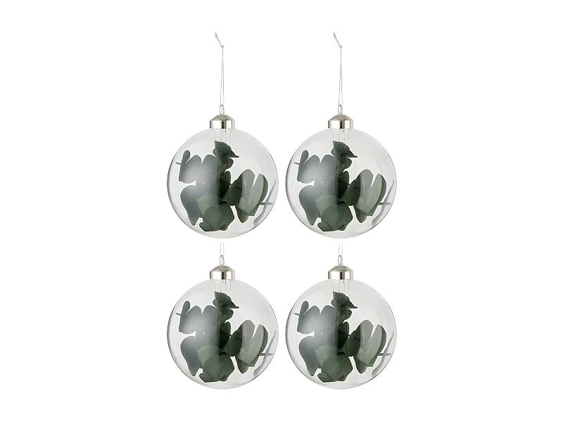 Scatola di 4 palline di Natale in vetro verde 9.5x9.5x12 cm
