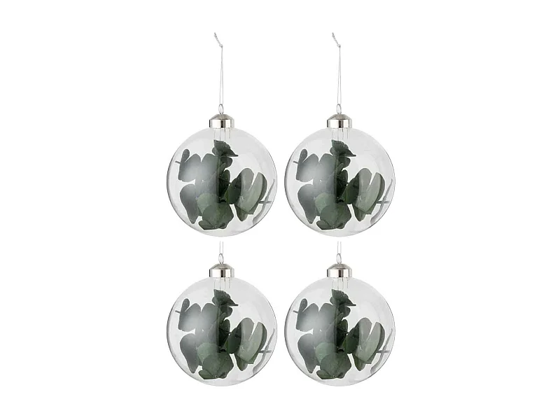 Scatola di 4 palline di Natale in vetro verde 9.5x9.5x12 cm