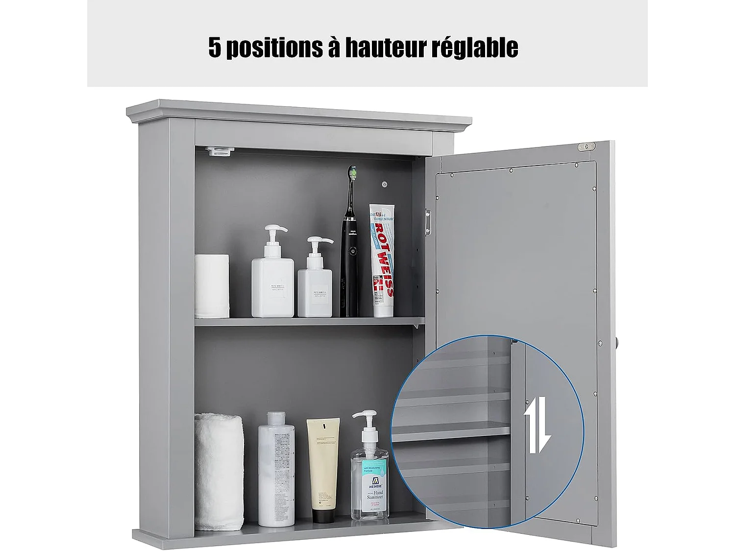 Armoire de toilettes mural salle de bains , ajustable en 5 positions 56x14x69,5cm