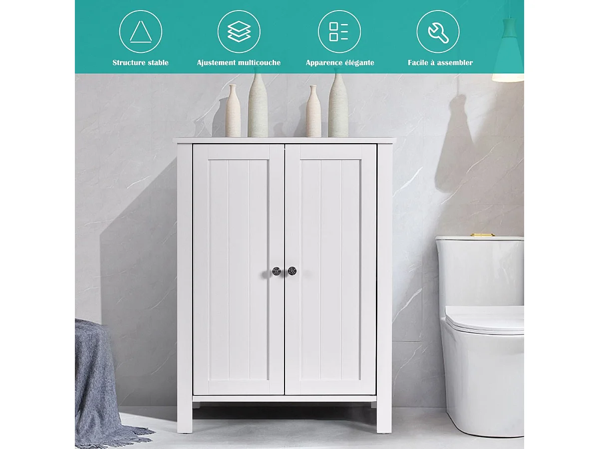 Meuble de salle de bain, armoire de rangement sur pieds avec étagères réglables, 60 x 30 x 80,5 cm