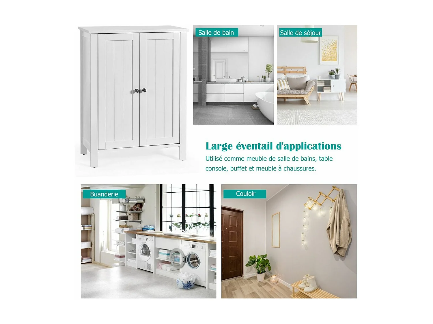 Meuble de salle de bain, armoire de rangement sur pieds avec étagères réglables, 60 x 30 x 80,5 cm