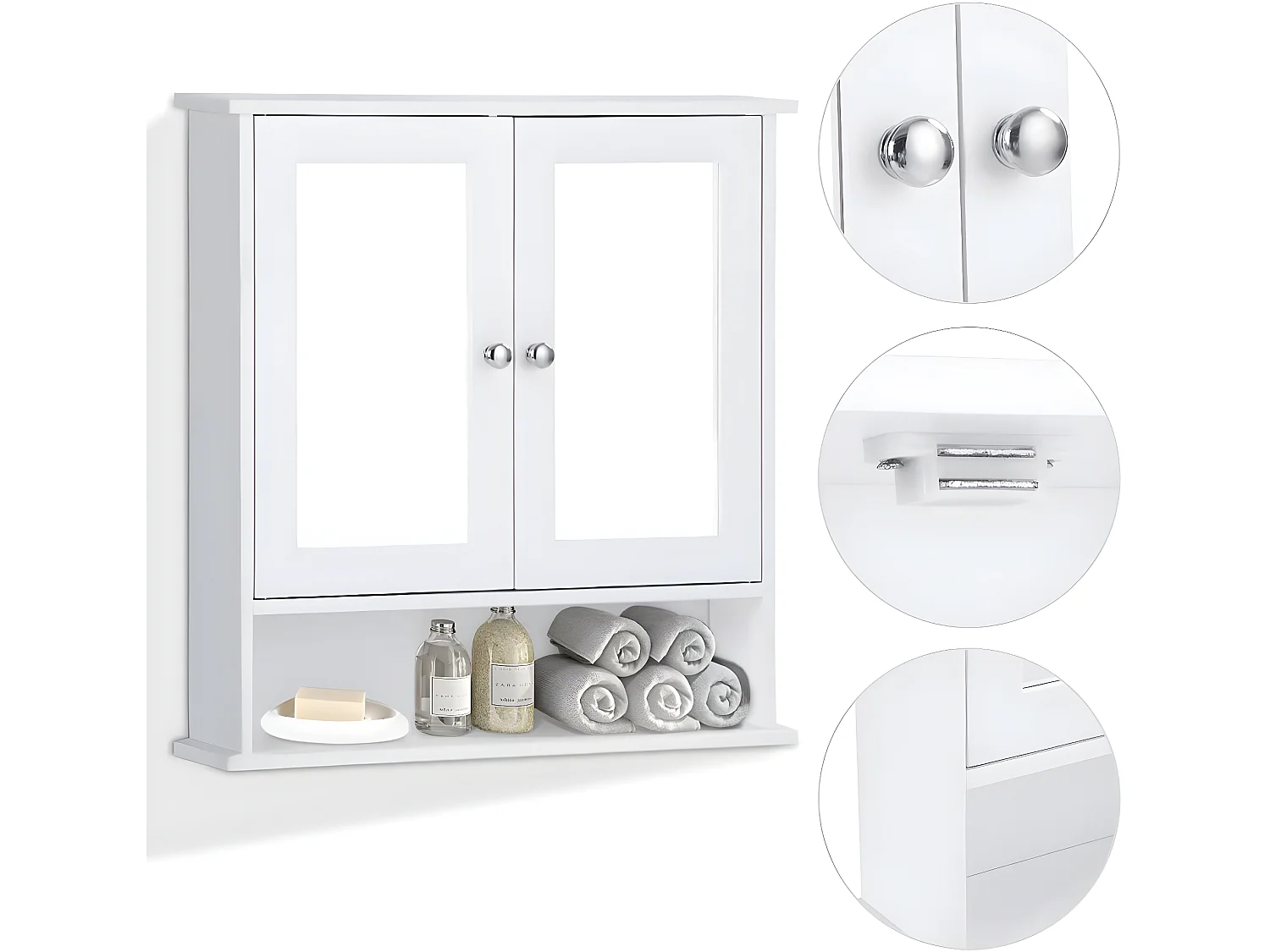 armoire murale salle de bain, placard de rangement toilettes 56,5 x 13,5 x 58,5 cm