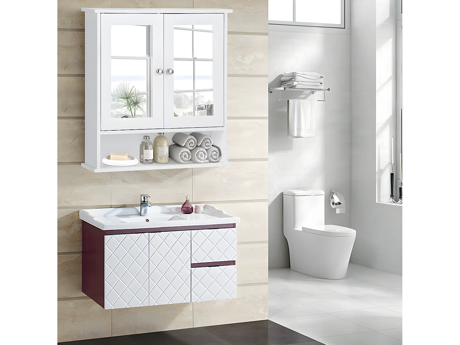 armoire murale salle de bain, placard de rangement toilettes 56,5 x 13,5 x 58,5 cm