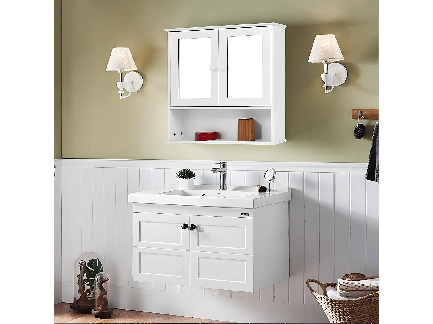 armoire murale salle de bain, placard de rangement toilettes 56,5 x 13,5 x 58,5 cm
