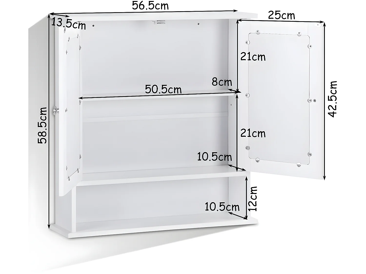armoire murale salle de bain, placard de rangement toilettes 56,5 x 13,5 x 58,5 cm