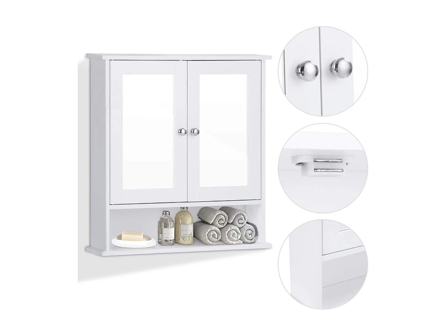 armoire murale salle de bain, placard de rangement toilettes 56,5 x 13,5 x 58,5 cm