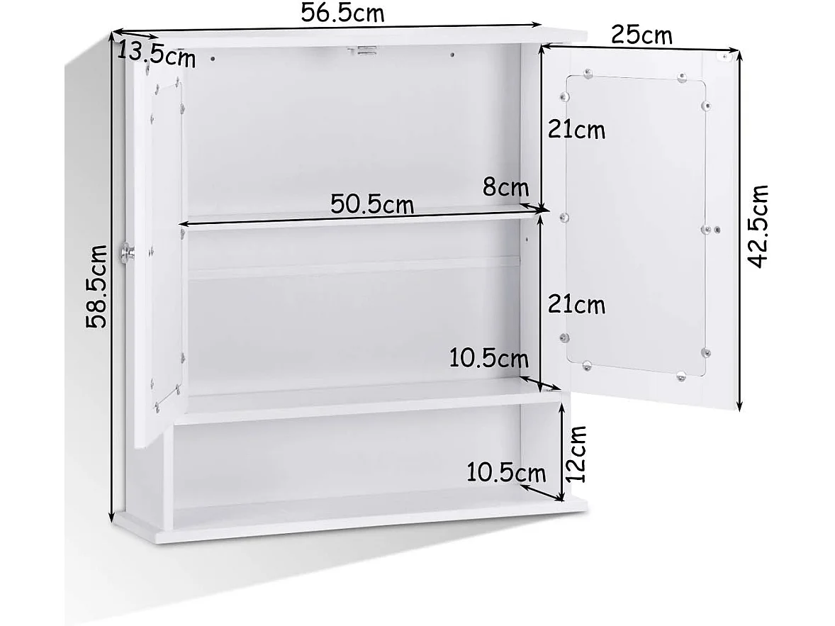 armoire murale salle de bain, placard de rangement toilettes 56,5 x 13,5 x 58,5 cm