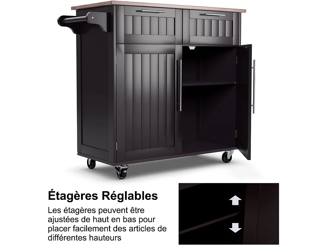 Dessertes îlot central cuisine avec table 4 roues universelles porte-serviettes,94x41x94cm