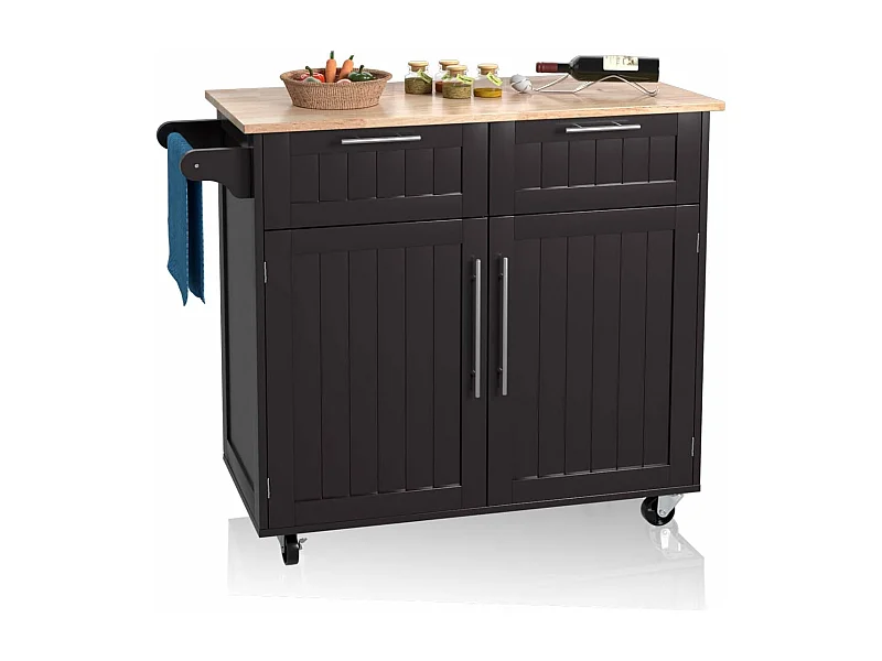 Dessertes îlot central cuisine avec table 4 roues universelles porte-serviettes,94x41x94cm