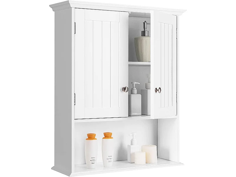 Meuble de salle de bain, armoire murale avec 2 portes et 3 étagères réglable，60x19x71cm