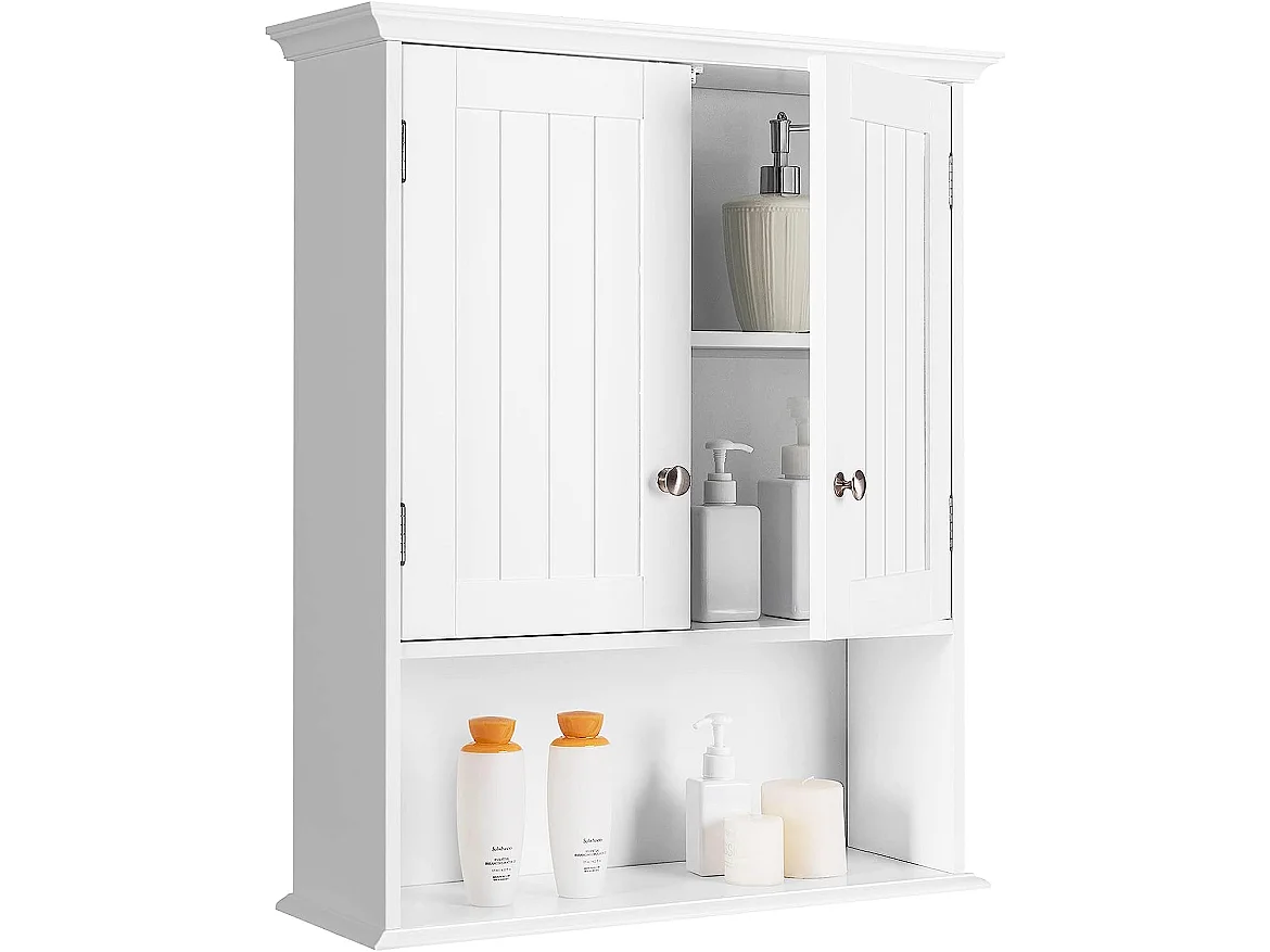 Meuble de salle de bain, armoire murale avec 2 portes et 3 étagères réglable，60x19x71cm