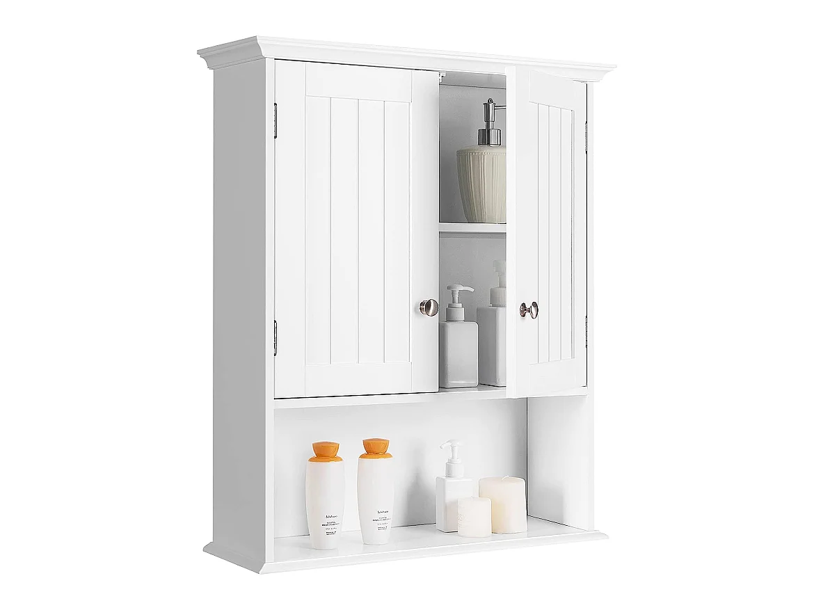 Meuble de salle de bain, armoire murale avec 2 portes et 3 étagères réglable，60x19x71cm