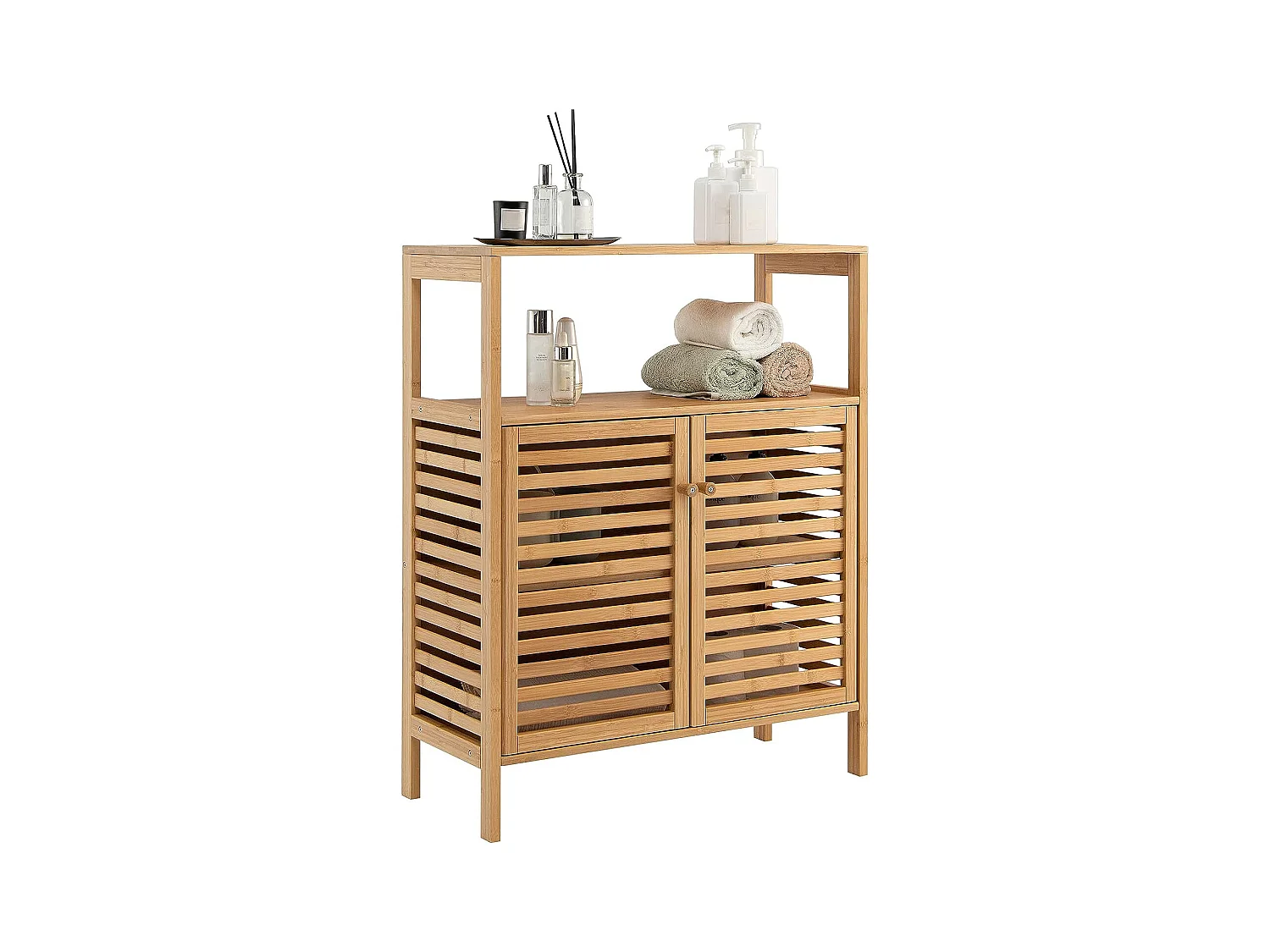Meuble Salle de Bain en Bambou -64x27,5x80cm Naturel