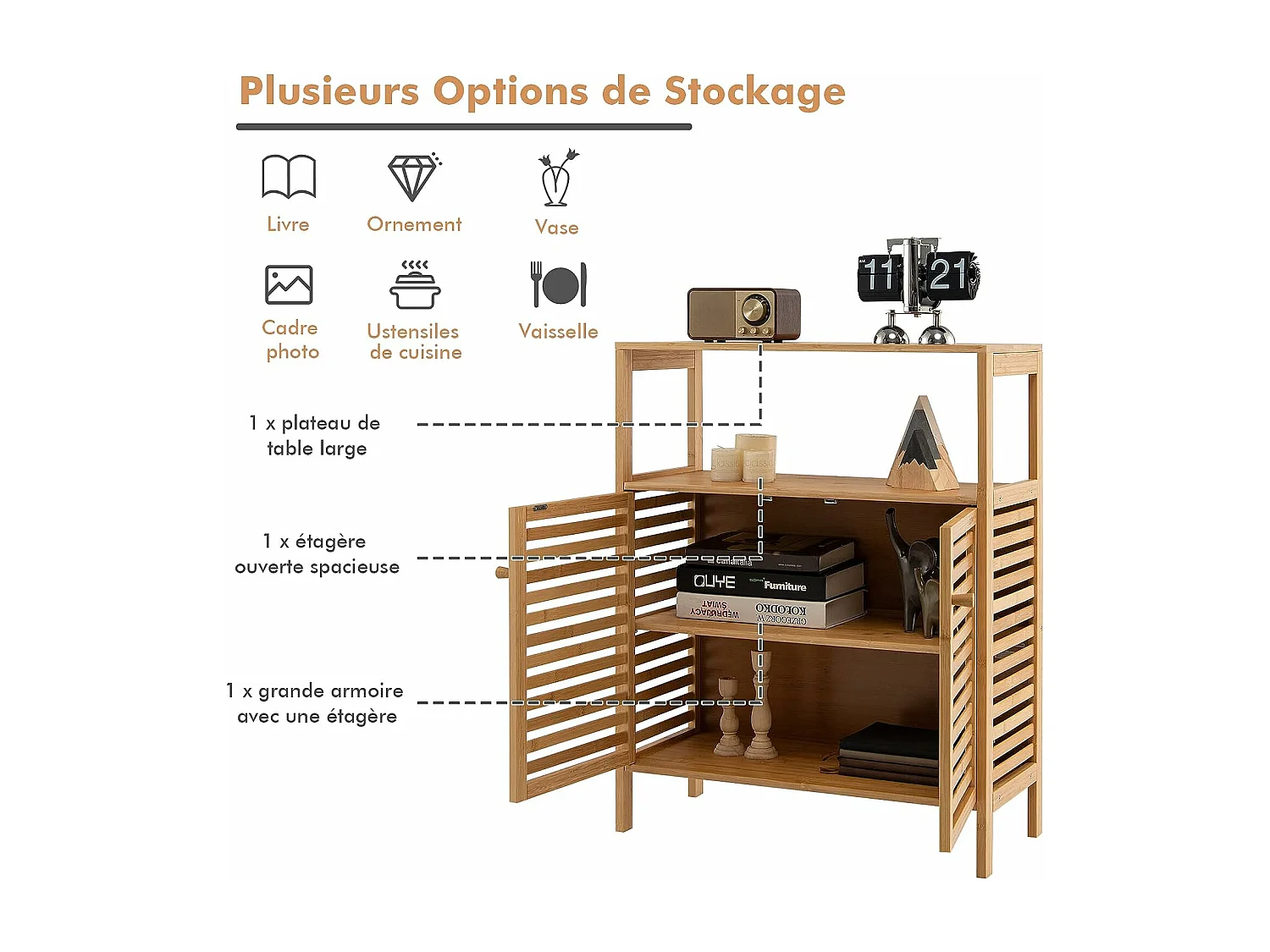 Meuble Salle de Bain en Bambou -64x27,5x80cm Naturel