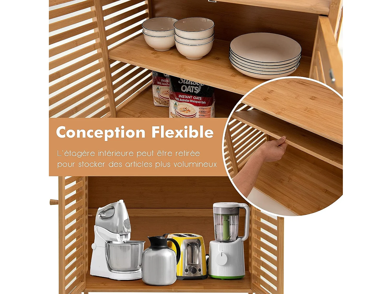 Meuble Salle de Bain en Bambou -64x27,5x80cm Naturel