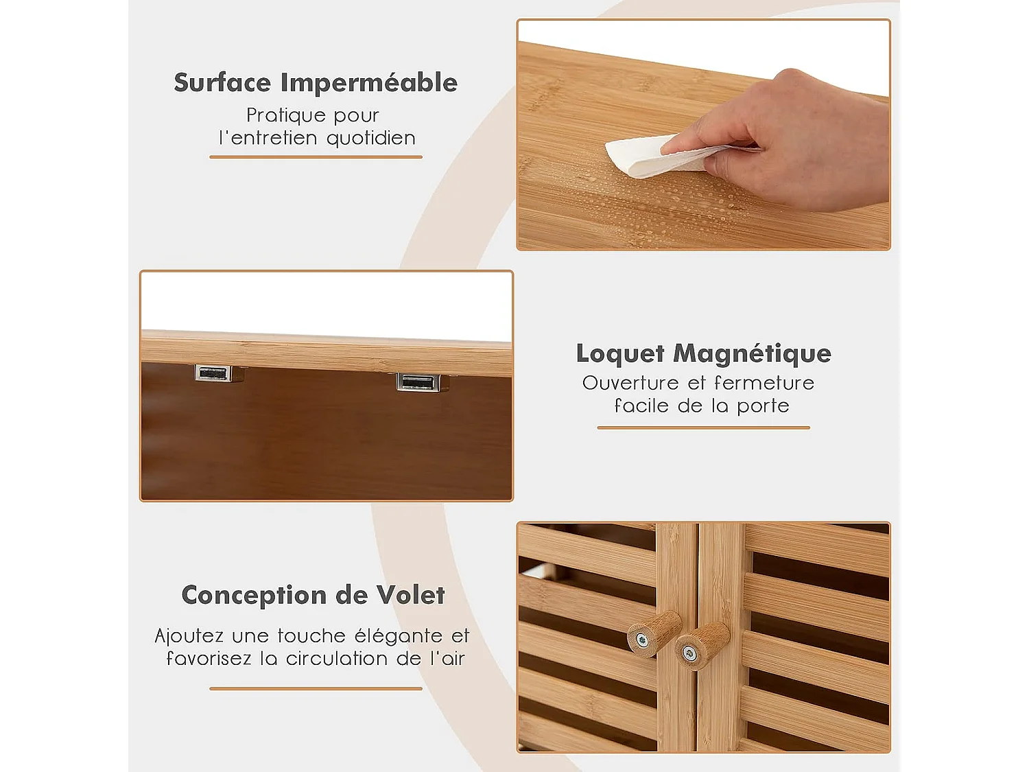 Meuble Salle de Bain en Bambou -64x27,5x80cm Naturel