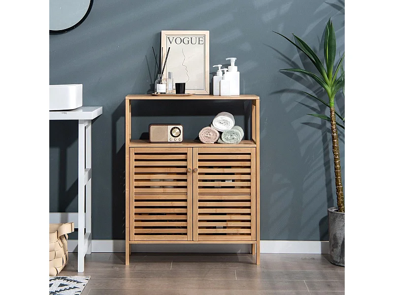 Meuble Salle de Bain en Bambou -64x27,5x80cm Naturel