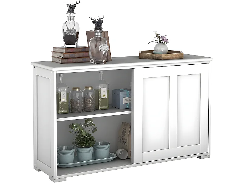 Buffet bas contemporain bahut vaisselier laqué 106,7x33x62,5cm ,Blanc antique