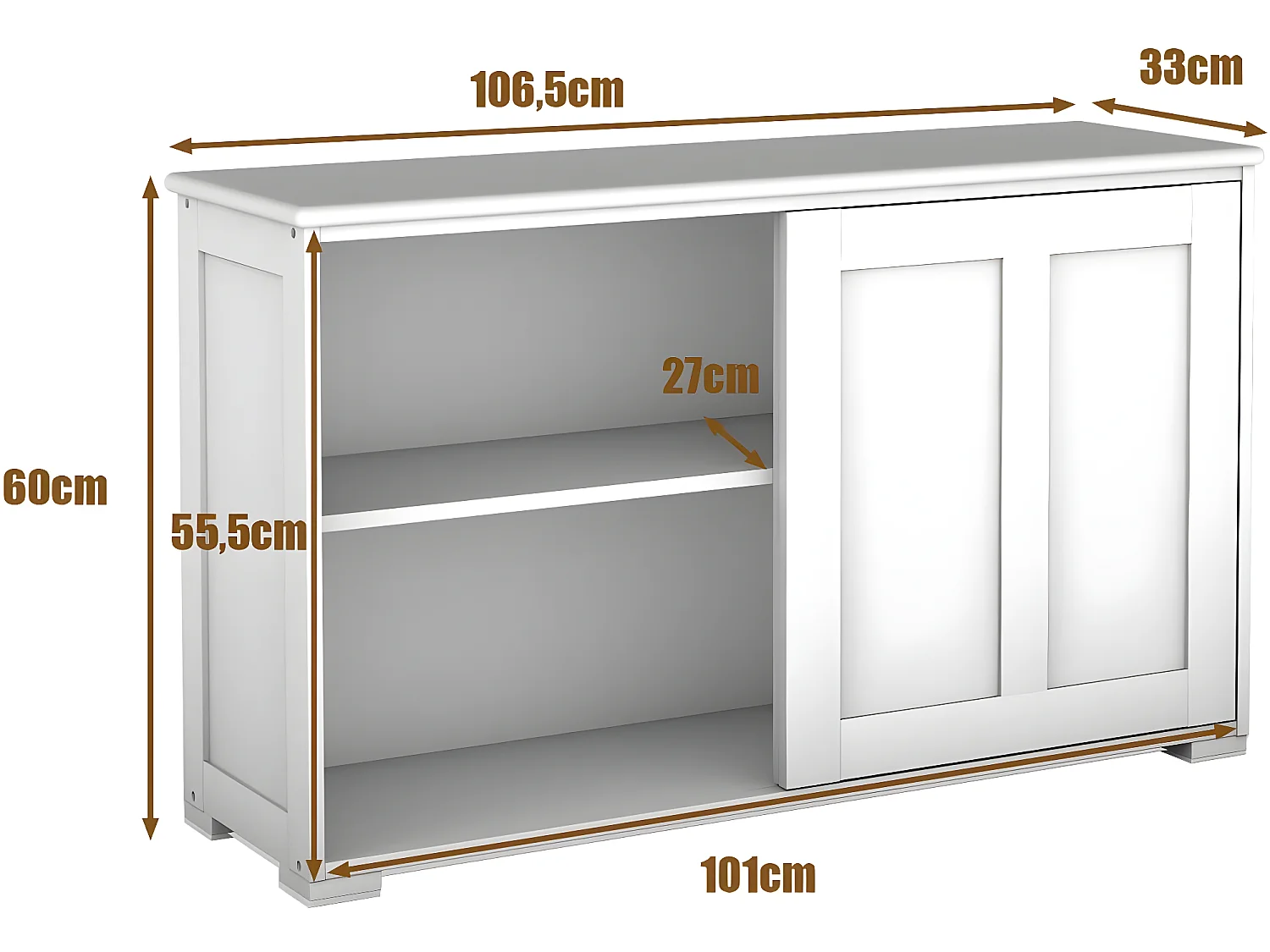 Buffet bas contemporain bahut vaisselier laqué 106,7x33x62,5cm ,Blanc antique