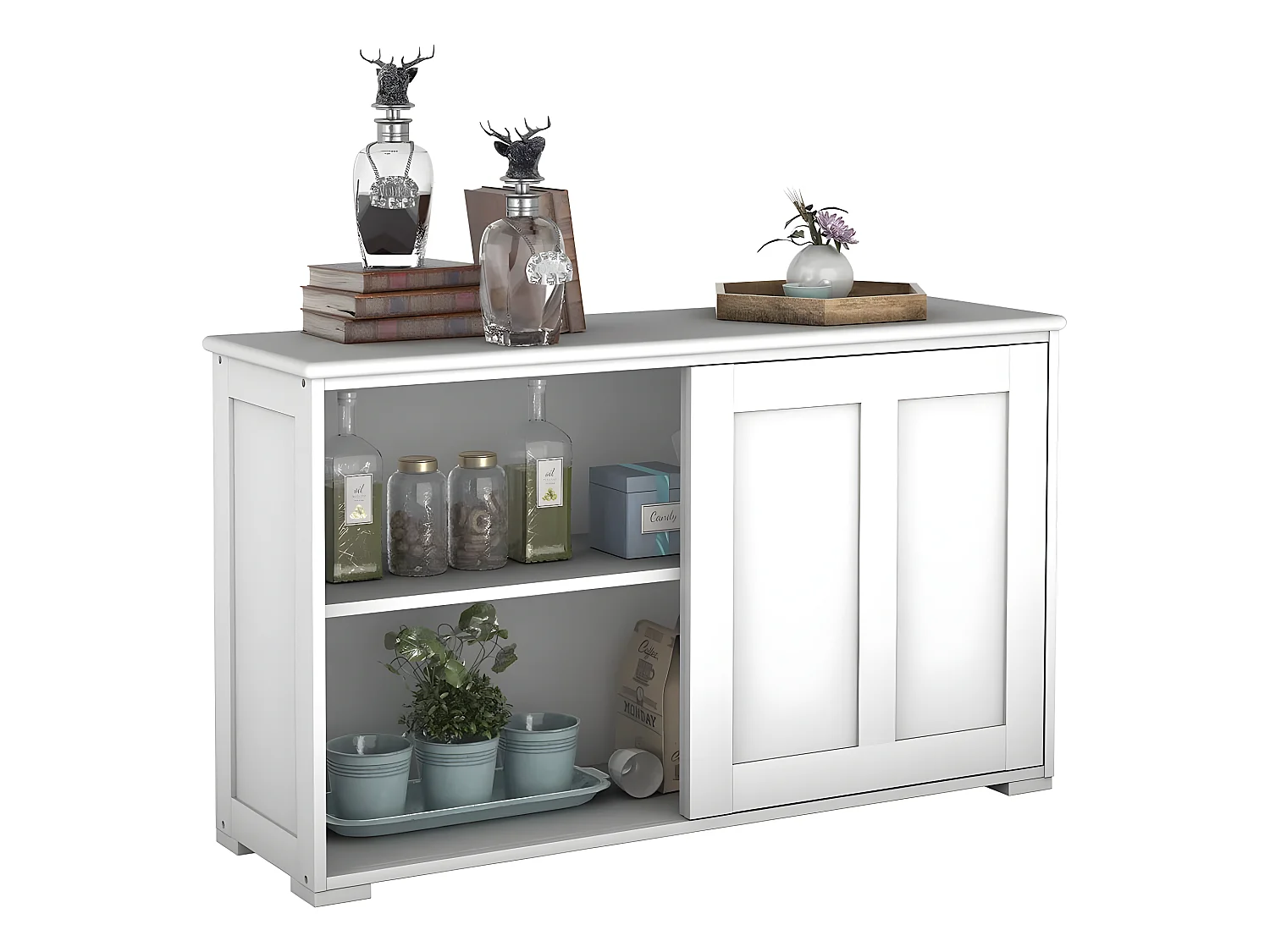 Buffet bas contemporain bahut vaisselier laqué 106,7x33x62,5cm ,Blanc antique
