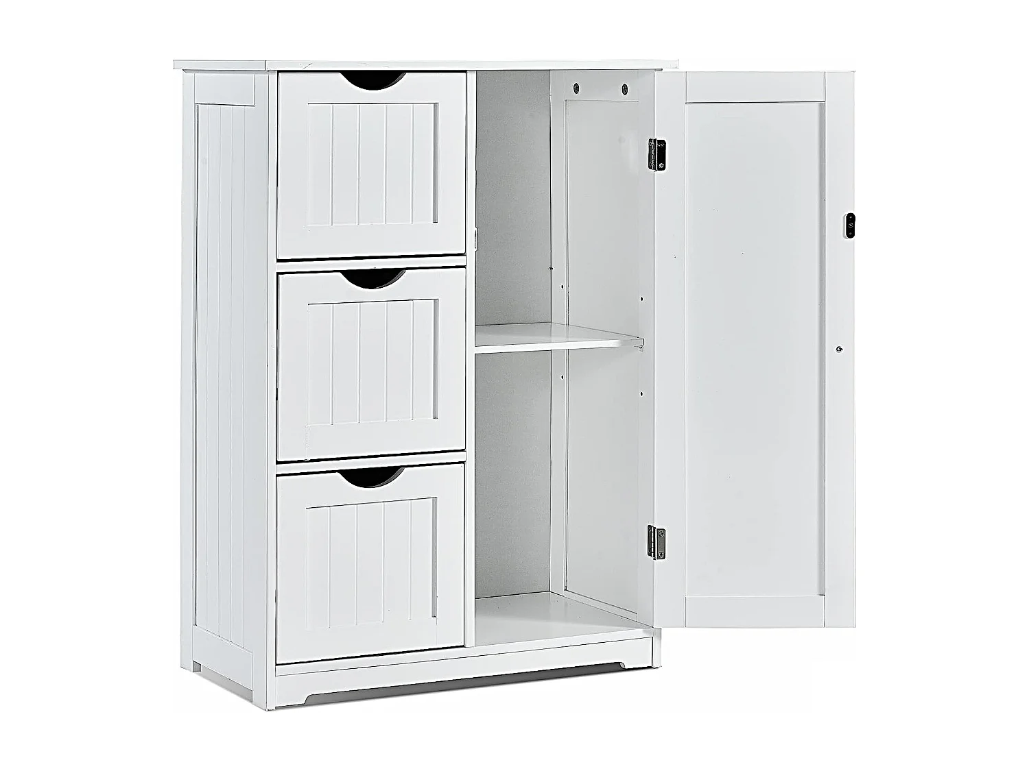 Meuble de Rangement Salle de Bain, avec 3 Tiroirs & 1 Placard - Étagère Réglable, 58x28x81cm - Blanc