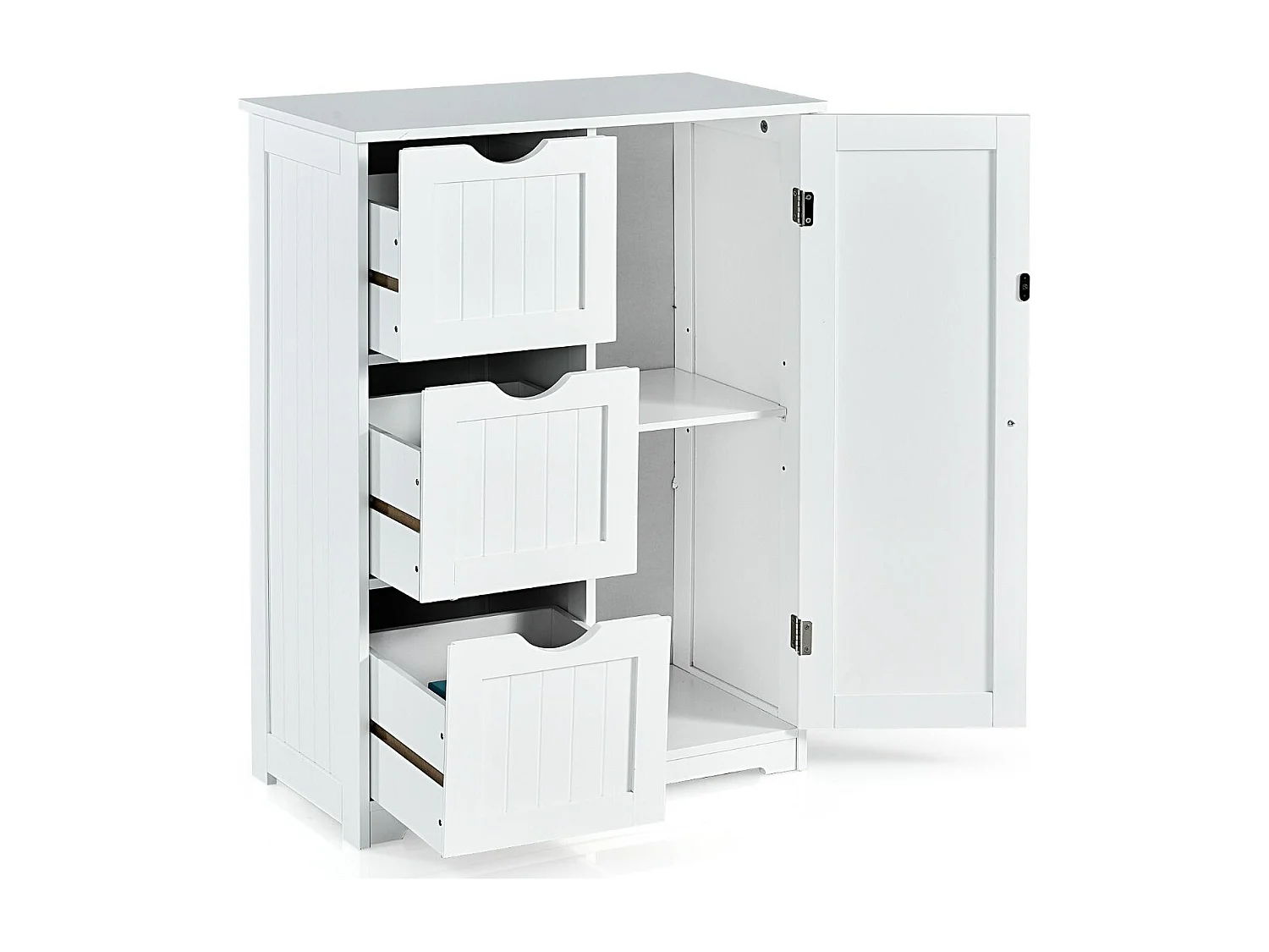 Meuble de Rangement Salle de Bain, avec 3 Tiroirs & 1 Placard - Étagère Réglable, 58x28x81cm - Blanc