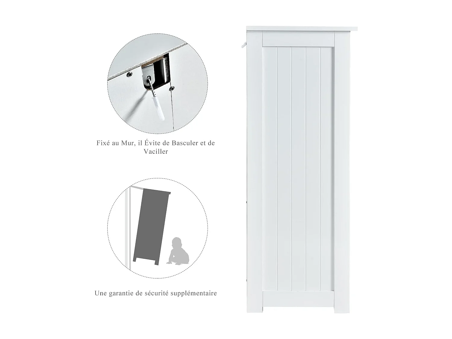 Meuble de Rangement Salle de Bain, avec 3 Tiroirs & 1 Placard - Étagère Réglable, 58x28x81cm - Blanc