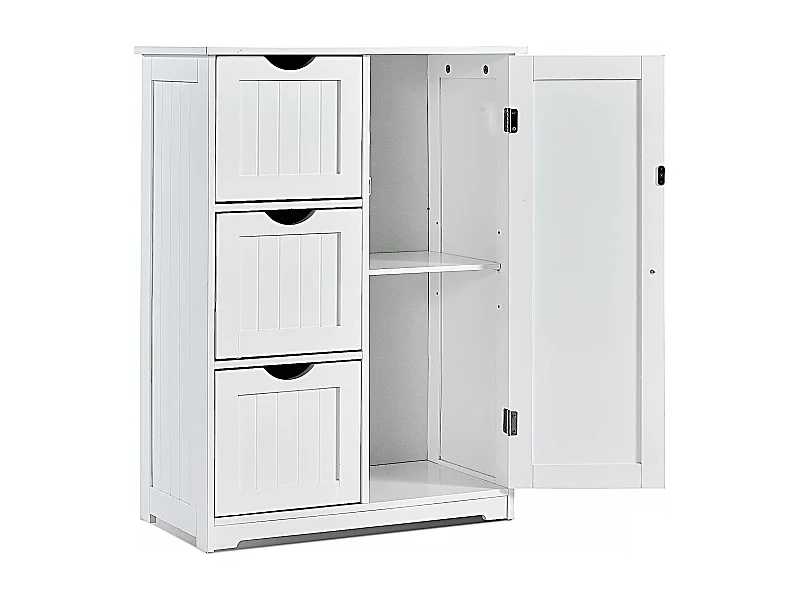 Meuble de Rangement Salle de Bain, avec 3 Tiroirs & 1 Placard - Étagère Réglable, 58x28x81cm - Blanc