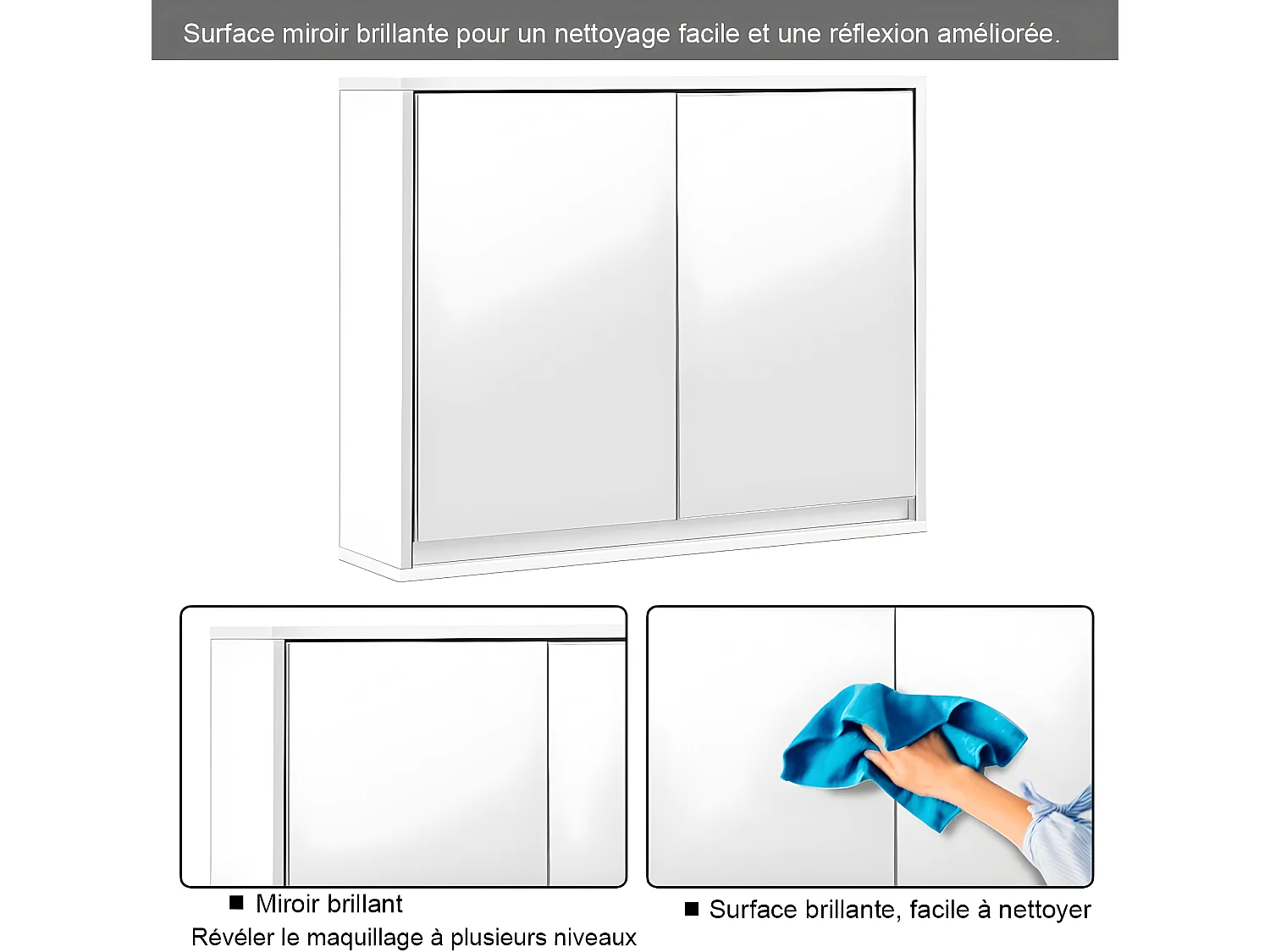 Meuble de salle de bain avec miroir hd, 55 x 14 x 45 cm armoire wc mural avec 2 portes