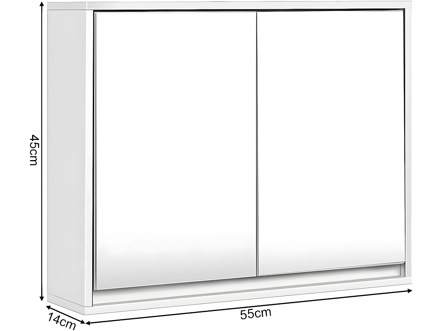 Meuble de salle de bain avec miroir hd, 55 x 14 x 45 cm armoire wc mural avec 2 portes