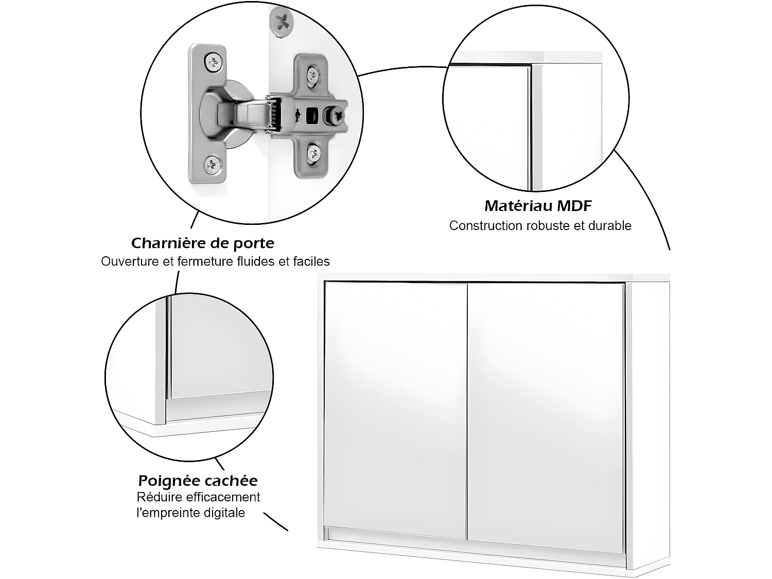 Meuble de salle de bain avec miroir hd, 55 x 14 x 45 cm armoire wc mural avec 2 portes