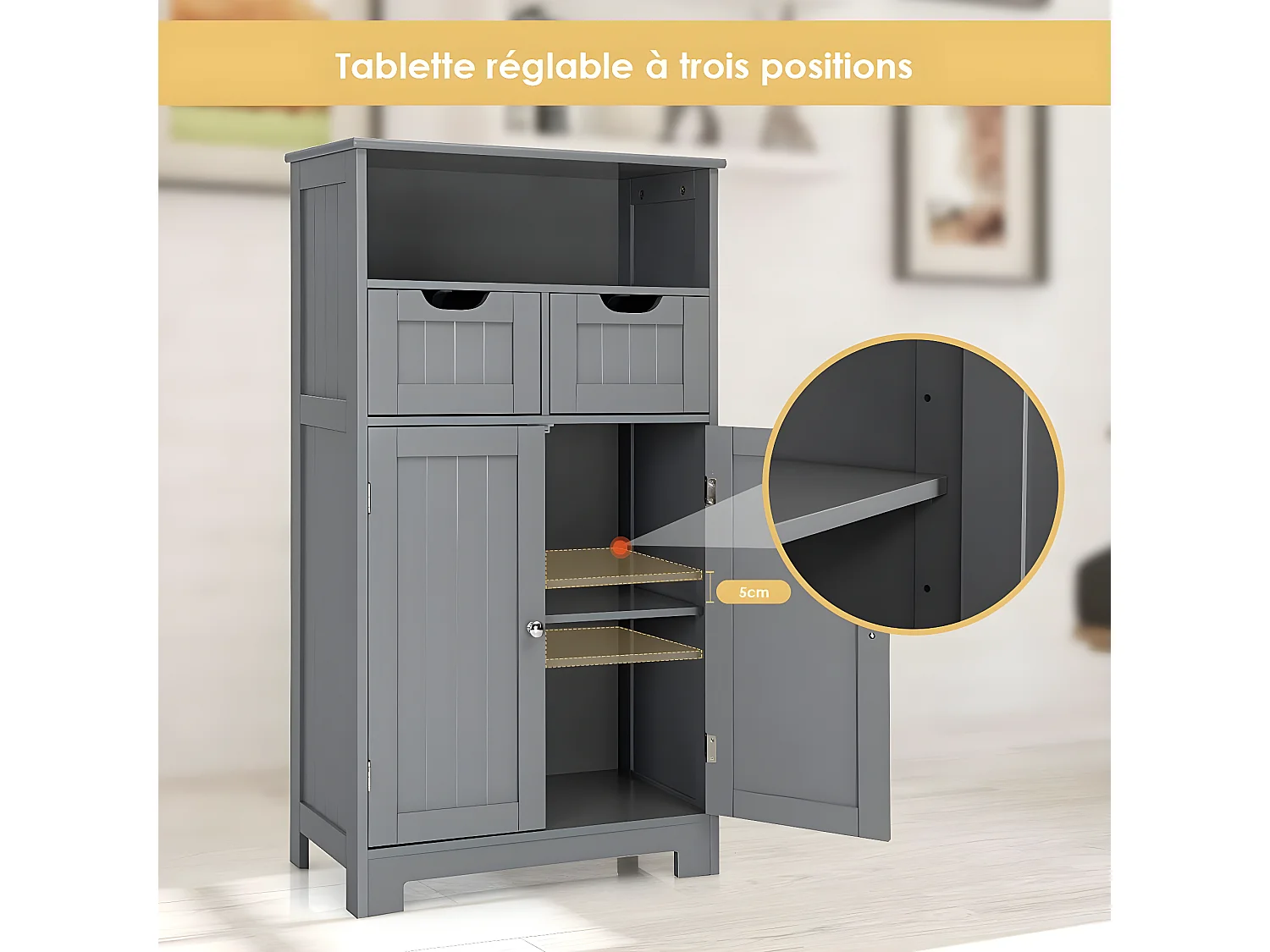 Meuble de rangement de salle de bain commode blanche de toilette/chambre 60 x 30 x 109 cm