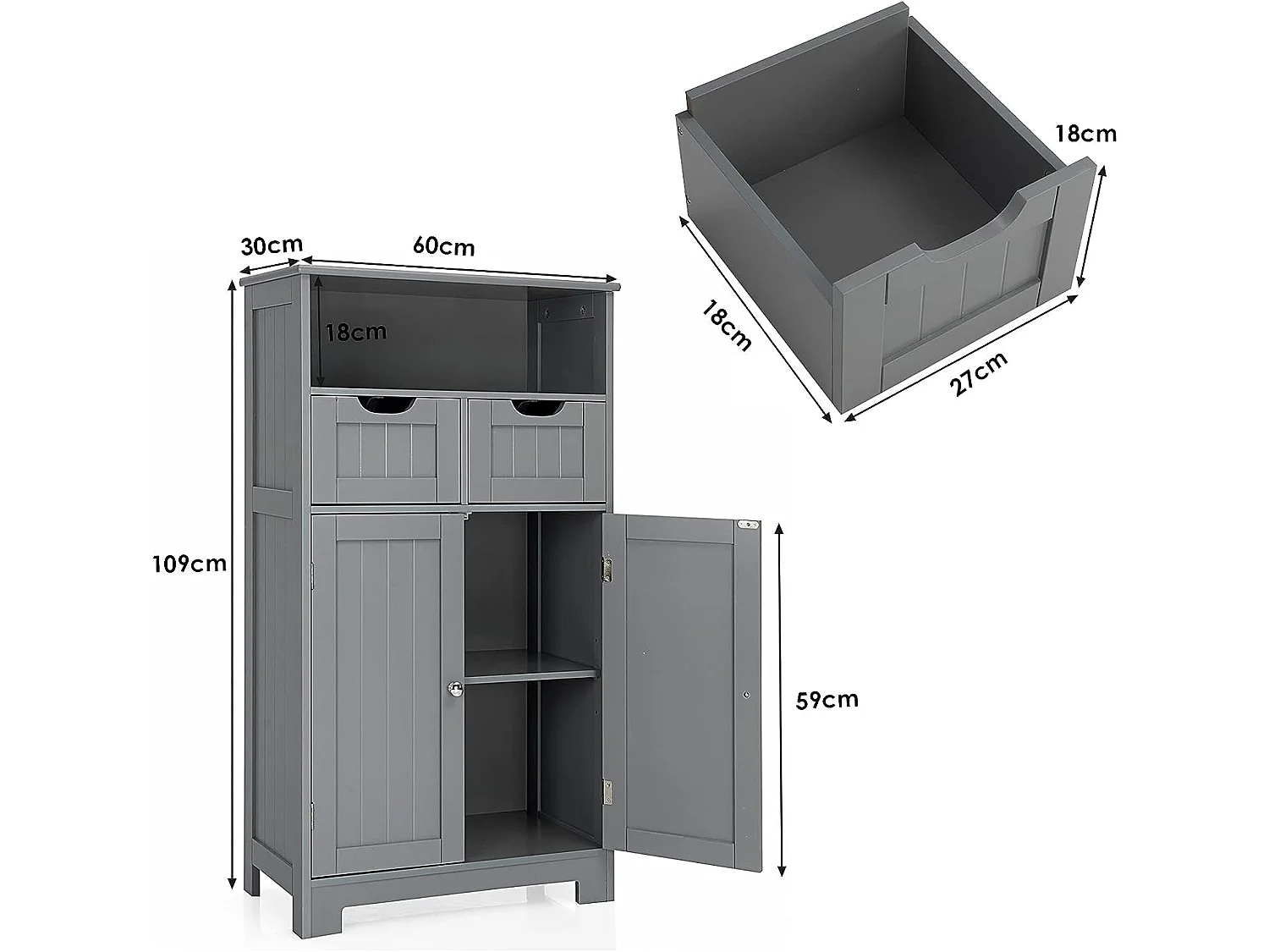 Meuble de rangement de salle de bain commode blanche de toilette/chambre 60 x 30 x 109 cm